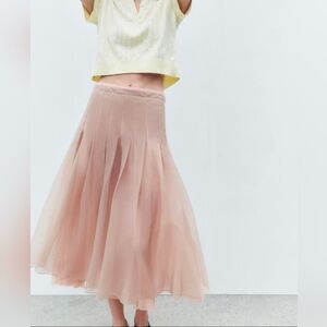 Zara Blush Pink Pleated Midi Skirt Rare!